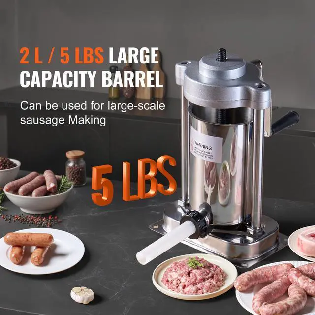 Alt view image 9 of 14 - VEVOR Manual Sausage Stuffer 2 L Vertical Sausage Machine 304 Stainless Steel