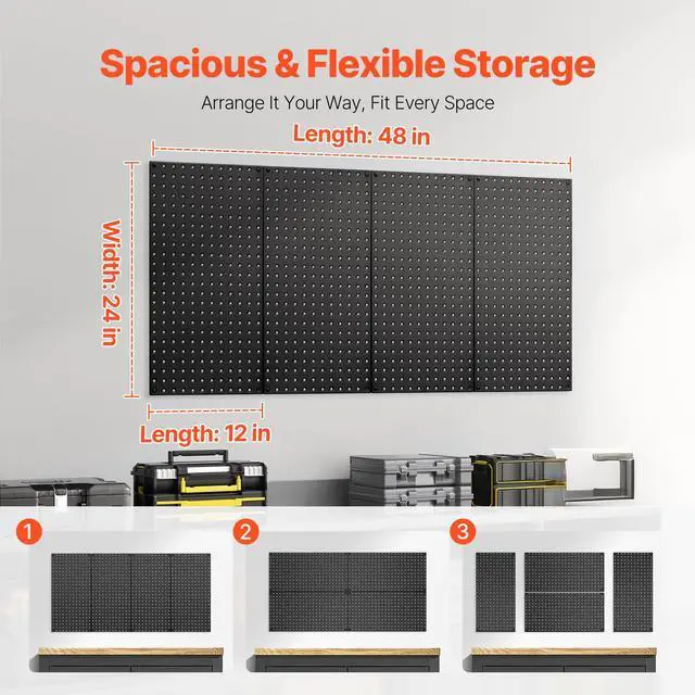 Alt view image 5 of 8 - VEVOR Metal Pegboard Panels, 24" x 12" Pegboard, 4 Panels, Heavy Duty Steel Peg Board Wall Organizer, for Living Room Garage Tool Storage Workbench Office Organization Craft Room Kitchen Home, Black