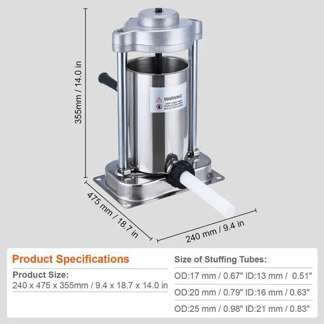Alt view image 14 of 14 - VEVOR Manual Sausage Stuffer 2 L Vertical Sausage Machine 304 Stainless Steel