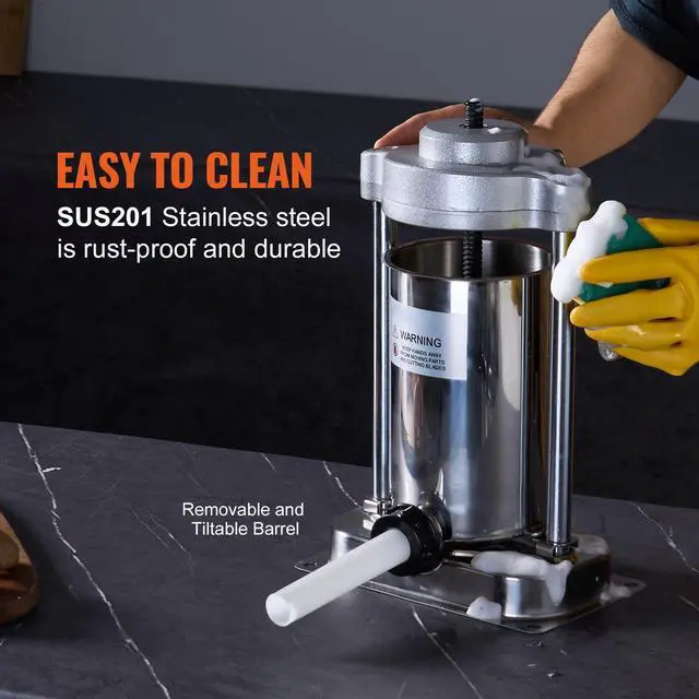 Alt view image 13 of 14 - VEVOR Manual Sausage Stuffer 2 L Vertical Sausage Machine 304 Stainless Steel