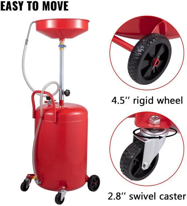 Alt view image 6 of 7 - Waste Oil Drain Tank 20 Gallon Portable Oil Drain Air Operated Drainer Oil Change, Oil Drain Container, Fluid Fuel Transfer Drainage Adjustable Funnel Height, with Wheel for Easy Oil Removal