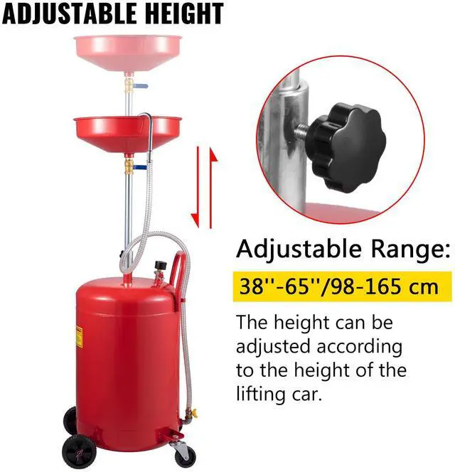 Alt view image 3 of 7 - Waste Oil Drain Tank 20 Gallon Portable Oil Drain Air Operated Drainer Oil Change, Oil Drain Container, Fluid Fuel Transfer Drainage Adjustable Funnel Height, with Wheel for Easy Oil Removal