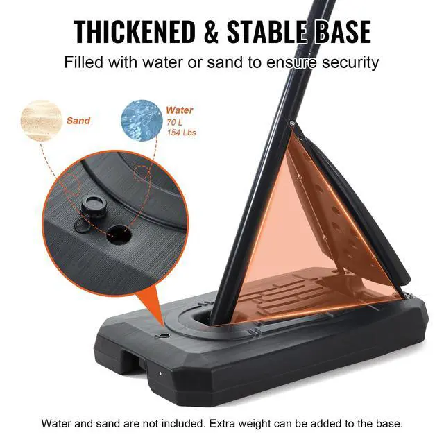 Alt view image 6 of 10 - VEVOR Basketball Hoop, 7.6-10 ft Adjustable Height Portable Backboard System, 50 inch Basketball Hoop & Goal, Kids & Adults Basketball Set with Wheels, Stand, and Fillable Base, for Outdoor/Indoor