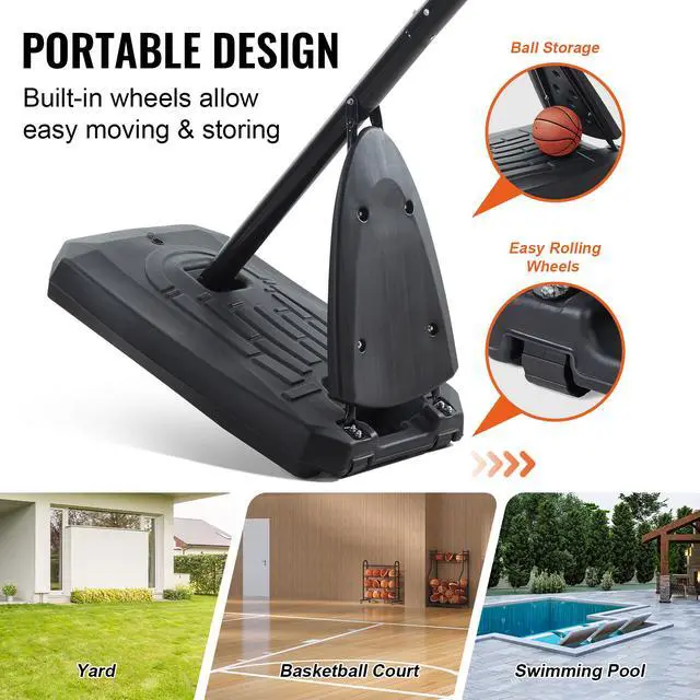 Alt view image 9 of 10 - VEVOR Basketball Hoop, 7.6-10 ft Adjustable Height Portable Backboard System, 50 inch Basketball Hoop & Goal, Kids & Adults Basketball Set with Wheels, Stand, and Fillable Base, for Outdoor/Indoor