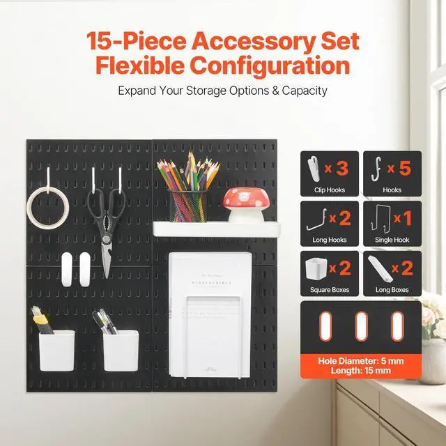 Alt view image 5 of 7 - Pegboard Combination Kit, 11" x 11" Plastic Pegboard, 4 Panels, Peg Board Wall Organizer Kit with Accessories, for Garage Tool Storage Kitchen Living Room Craft Room Office Bathroom Home, Black