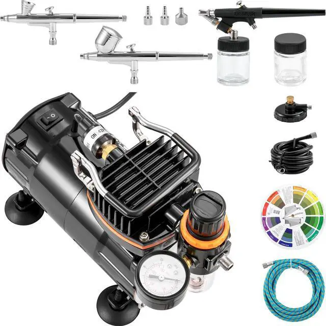 Alt view image 9 of 15 - VEVOR Airbrush Kit, Professional Airbrush Set with Compressor, Airbrushing System Kit with Multi-Purpose Dual-Action Gravity Feed Airbrushes, Art Nail Cookie Tatto