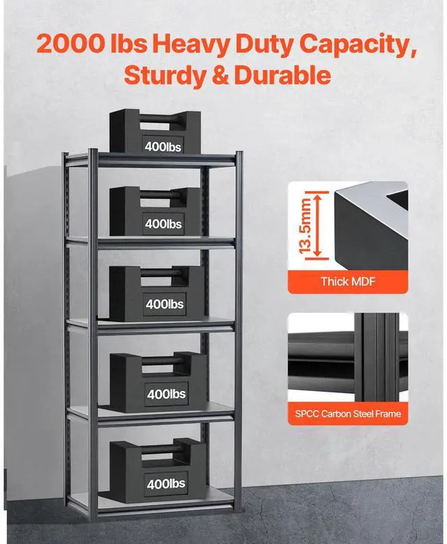 Alt view image 9 of 14 - VEVOR Storage Shelves 18" D x 32" W x 72" H 5-tier Garage Storage Shelving