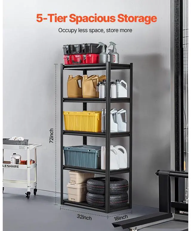 Alt view image 10 of 14 - VEVOR Storage Shelves 18" D x 32" W x 72" H 5-tier Garage Storage Shelving