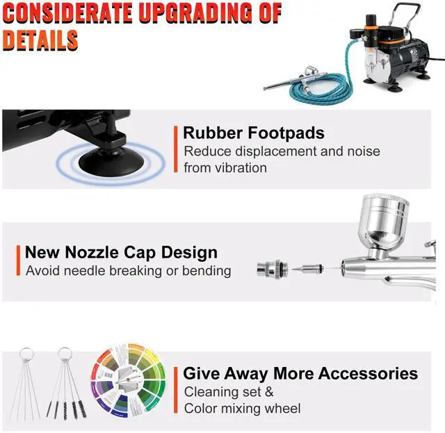 Alt view image 11 of 15 - VEVOR Airbrush Kit, Professional Airbrush Set with Compressor, Airbrushing System Kit with Multi-Purpose Dual-Action Gravity Feed Airbrushes, Art Nail Cookie Tatto