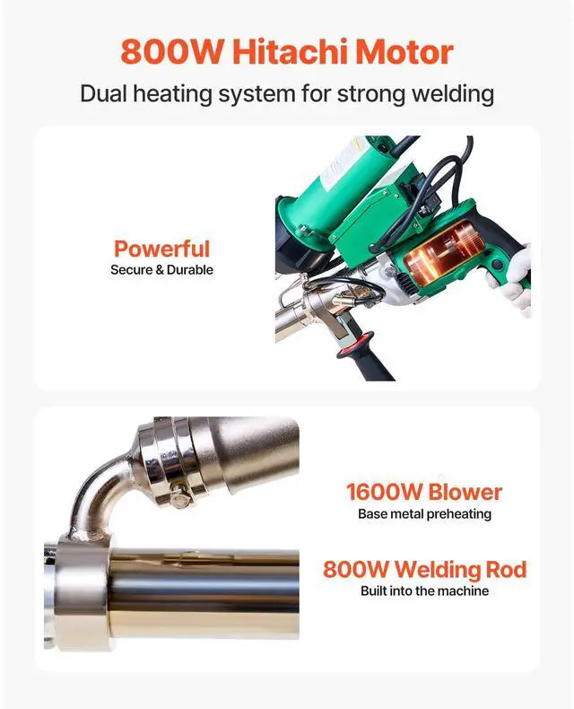 Alt view image 2 of 7 - Handheld Plastic Welding Extruder, 800W Hitachi Motor Extrusion Welding Gun - 0.79 in Weld Width & 360° Nozzle, Dual Heating System PP PE PVC HDPE Extrusion Welder for Membrane Pipe Plate