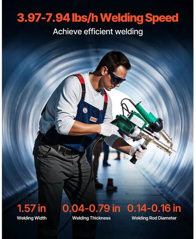 Alt view image 4 of 7 - Handheld Plastic Welding Extruder, 800W Hitachi Motor Extrusion Welding Gun - 0.79 in Weld Width & 360° Nozzle, Dual Heating System PP PE PVC HDPE Extrusion Welder for Membrane Pipe Plate