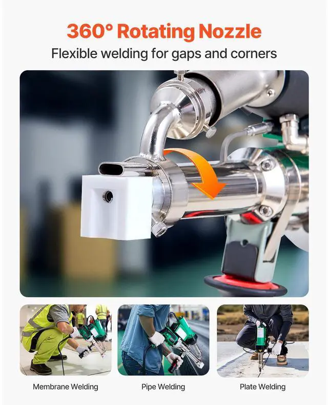 Alt view image 5 of 7 - Handheld Plastic Welding Extruder, 800W Hitachi Motor Extrusion Welding Gun - 0.79 in Weld Width & 360° Nozzle, Dual Heating System PP PE PVC HDPE Extrusion Welder for Membrane Pipe Plate
