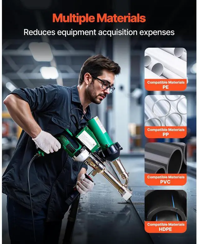 Alt view image 6 of 7 - Handheld Plastic Welding Extruder, 800W Hitachi Motor Extrusion Welding Gun - 0.79 in Weld Width & 360° Nozzle, Dual Heating System PP PE PVC HDPE Extrusion Welder for Membrane Pipe Plate