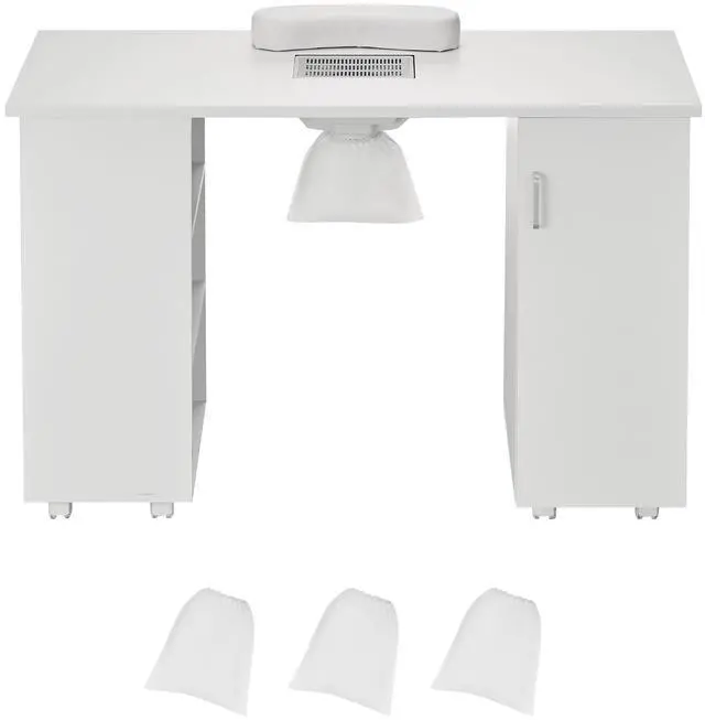 Alt view image 8 of 14 - VEVOR Manicure Table, Nail Table Station with Electric Dust Collector, Moveable Nail Tech Desk with 8 Wheels (4 Lockable), 3 Dust Bag & Wrist Rest, MDF Nail Art Workstation for Spa Beauty Salon, White