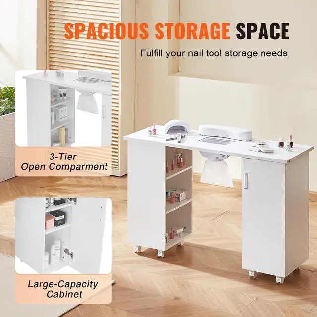Alt view image 12 of 14 - VEVOR Manicure Table, Nail Table Station with Electric Dust Collector, Moveable Nail Tech Desk with 8 Wheels (4 Lockable), 3 Dust Bag & Wrist Rest, MDF Nail Art Workstation for Spa Beauty Salon, White