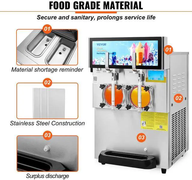 Alt view image 6 of 9 - VEVOR Commercial Slushy Machine, 8L / 2.1 Gal Double Bowl Margarita Machine, 1155W Stainless Steel Margarita Smoothie Frozen Drink Maker, Slushie Machine for Party Cafes Restaurants Bars Home