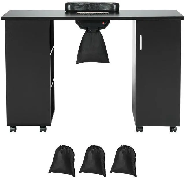 Alt view image 8 of 14 - VEVOR Manicure Table, Nail Table Station with Electric Dust Collector, Moveable Nail Tech Desk with 8 Wheels (4 Lockable), 3 Dust Bag & Wrist Rest, MDF Nail Art Workstation for Spa Beauty Salon, Black