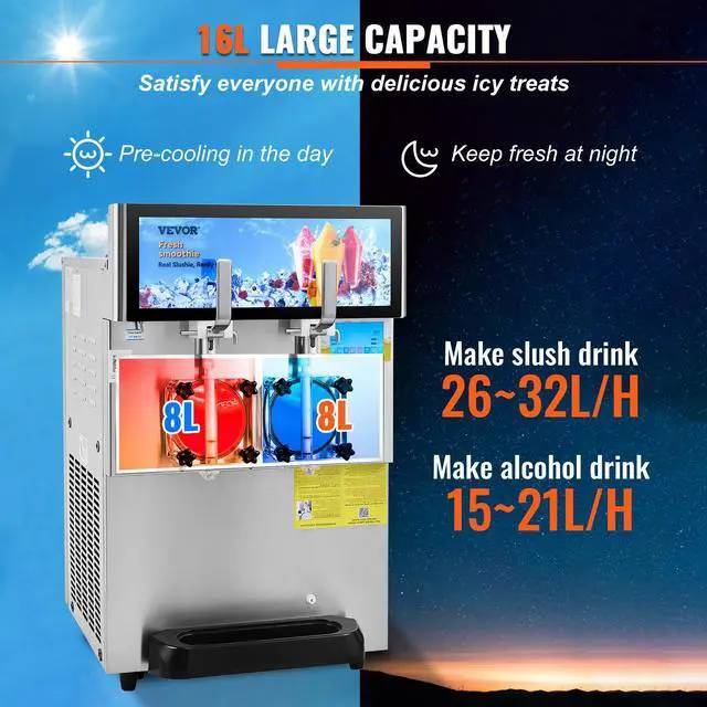 Alt view image 5 of 9 - VEVOR Commercial Slushy Machine, 8L / 2.1 Gal Double Bowl Margarita Machine, 1155W Stainless Steel Margarita Smoothie Frozen Drink Maker, Slushie Machine for Party Cafes Restaurants Bars Home