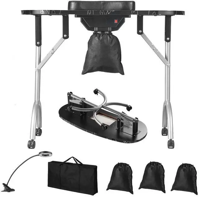 Alt view image 8 of 14 - VEVOR Portable Manicure Table, Foldable Nail Table with Electric Dust Collector, Moveable Nail Tech Desk & 4 Wheels, 3 Dust Bags, Bendable LED Lamp, MDF Nail Art Workstation for Home Spa Beauty Salon