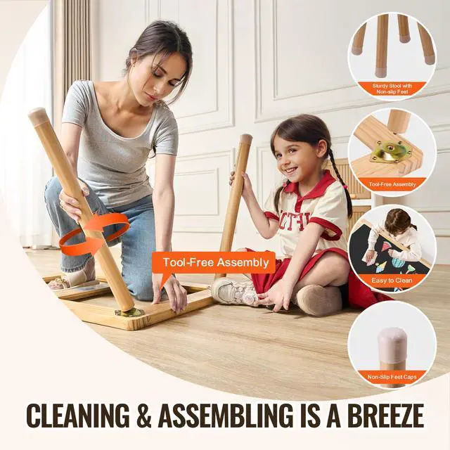 Alt view image 13 of 14 - VEVOR Sensory Table and Chairs Set, Toddlers Activity Table with 2 Stools, 2 Storage Bins & Paper Roll Holder, Indoor/Outdoor Play Sand and Water Table, Wooden Kids Sensory Table - Gift for Boys Girls