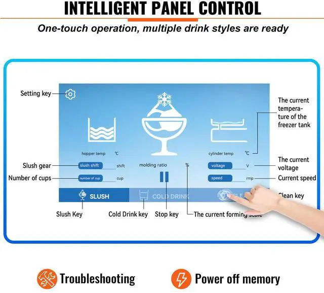 Alt view image 8 of 9 - VEVOR Commercial Slushy Machine, 8L / 2.1 Gal Single Bowl, Cool and Freeze Modes, 1050W Stainless Steel Margarita Smoothie Frozen Drink Maker, Slushie Machine for Party Cafes Restaurants Bars Home