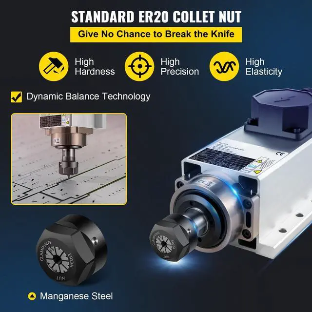 Alt view image 3 of 7 - Air Cooled Spindle Motor 2.2KW CNC Spindle Motor 220V Square Air Cooled Spindle Motor ER20 Collet 24000 RPM CNC Spindle 6A Spindle Motor 400 Hz for CNC Router Engraving Milling Machine