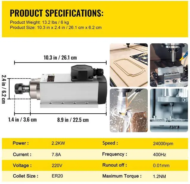 Alt view image 7 of 7 - Air Cooled Spindle Motor 2.2KW CNC Spindle Motor 220V Square Air Cooled Spindle Motor ER20 Collet 24000 RPM CNC Spindle 6A Spindle Motor 400 Hz for CNC Router Engraving Milling Machine