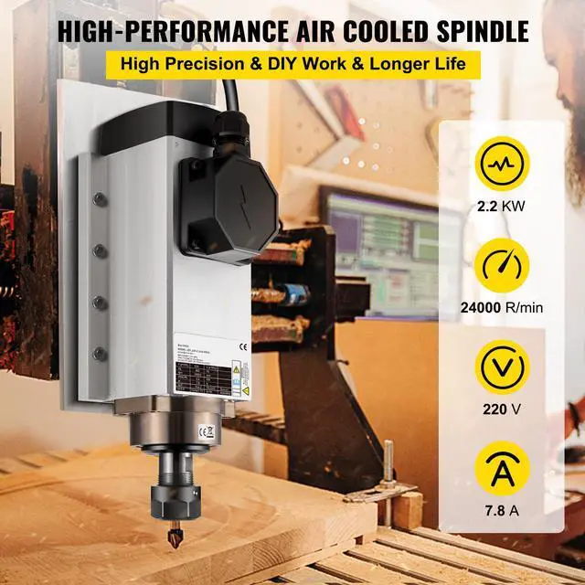 Alt view image 2 of 7 - Air Cooled Spindle Motor 2.2KW CNC Spindle Motor 220V Square Air Cooled Spindle Motor ER20 Collet 24000 RPM CNC Spindle 6A Spindle Motor 400 Hz for CNC Router Engraving Milling Machine