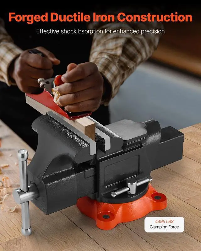 Alt view image 3 of 8 - VEVOR Bench Vise, 5" Jaw Width, 5" Max Jaw Opening Multipurpose Vise with 360° Swivel Locking Base, 2.8" Throat Depth, Heavy Duty Ductile Iron Workbench Vise with Anvil, for Clamping Round Pipes