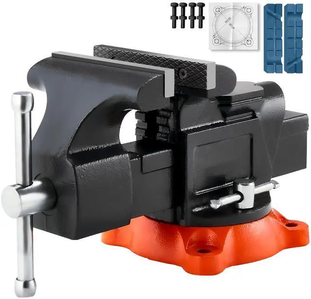 Alt view image 2 of 8 - VEVOR Bench Vise, 5" Jaw Width, 5" Max Jaw Opening Multipurpose Vise with 360° Swivel Locking Base, 2.8" Throat Depth, Heavy Duty Ductile Iron Workbench Vise with Anvil, for Clamping Round Pipes