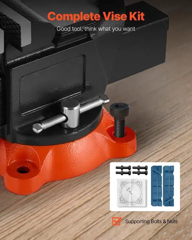 Alt view image 5 of 8 - VEVOR Bench Vise, 5" Jaw Width, 5" Max Jaw Opening Multipurpose Vise with 360° Swivel Locking Base, 2.8" Throat Depth, Heavy Duty Ductile Iron Workbench Vise with Anvil, for Clamping Round Pipes