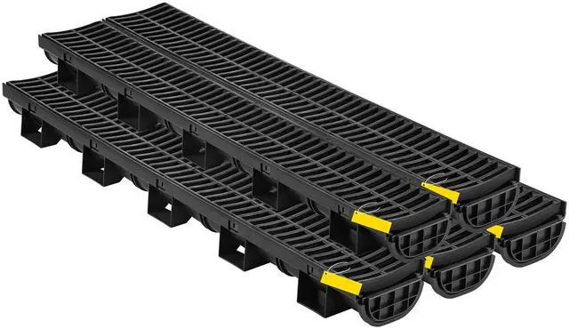 Main image of Trench Drain System, Channel Drain with Plastic Grate, 5.7x3.1-Inch HDPE Drainage Trench, Black Plastic Garage Floor Drain, 5x39 Trench Drain Grate, with 5 End Caps, for Garden, Driveway-5 Pack