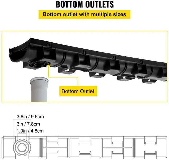 Alt view image 5 of 7 - Trench Drain System, Channel Drain with Plastic Grate, 5.7x3.1-Inch HDPE Drainage Trench, Black Plastic Garage Floor Drain, 5x39 Trench Drain Grate, with 5 End Caps, for Garden, Driveway-5 Pack
