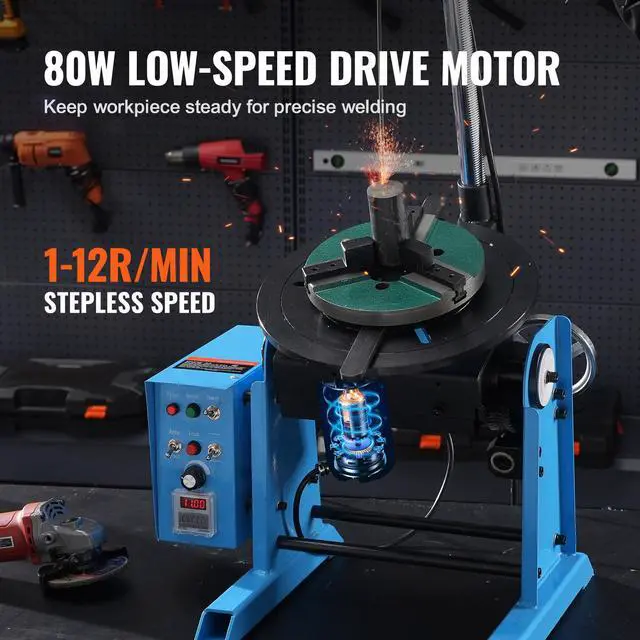 Alt view image 11 of 14 - VEVOR Rotary Welding Positioner 66LBS / 30KG, 0-90° Welding Positioning Turntable Table 1-12RPM 80W, with 12.4 Inch 3-Jaw Lathe Chuck & Welding Torch Stand Holder for Cutting, Grinding, Assembly
