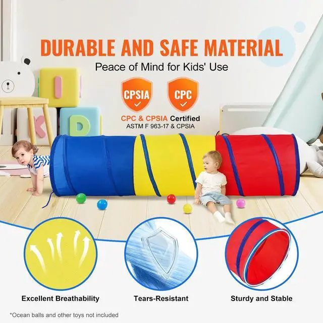 Alt view image 9 of 14 - VEVOR Kids Play Tunnel Tent for Toddlers, Colorful Pop Up Crawl Tunnel Toy for Baby or Pet, Collapsible Gift for Boy and Girl Play Tunnel Indoor and Outdoor Game Red/Yellow/Blue Multicolor