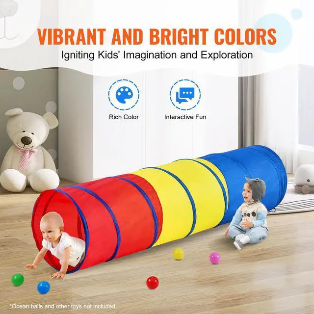 Alt view image 11 of 14 - VEVOR Kids Play Tunnel Tent for Toddlers, Colorful Pop Up Crawl Tunnel Toy for Baby or Pet, Collapsible Gift for Boy and Girl Play Tunnel Indoor and Outdoor Game Red/Yellow/Blue Multicolor