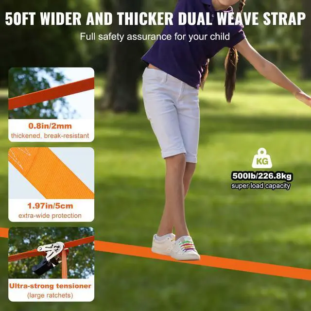 Alt view image 11 of 15 - VEVOR Ninja Warrior Obstacle Course for Kids, 50 ft Weatherproof Slacklines, 500lbs Weight Capacity Monkey Line, Outdoor Playset Equipment, Backyard Toys Training Equipment Set with 10 Obstacles