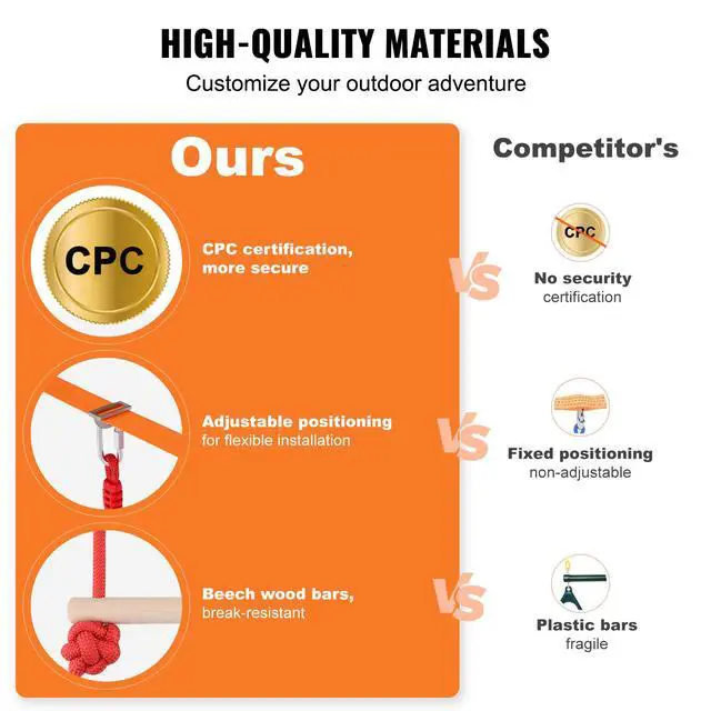 Alt view image 12 of 15 - VEVOR Ninja Warrior Obstacle Course for Kids, 50 ft Weatherproof Slacklines, 500lbs Weight Capacity Monkey Line, Outdoor Playset Equipment, Backyard Toys Training Equipment Set with 10 Obstacles