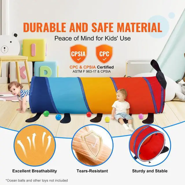 Alt view image 9 of 14 - VEVOR Kids Play Tunnel Tent for Toddlers, Colorful Pop Up Caterpillar Crawl Tunnel Toy for Baby or Pet, Collapsible Gift for Boy and Girl Play Tunnel Indoor and Outdoor Game, Multicolor