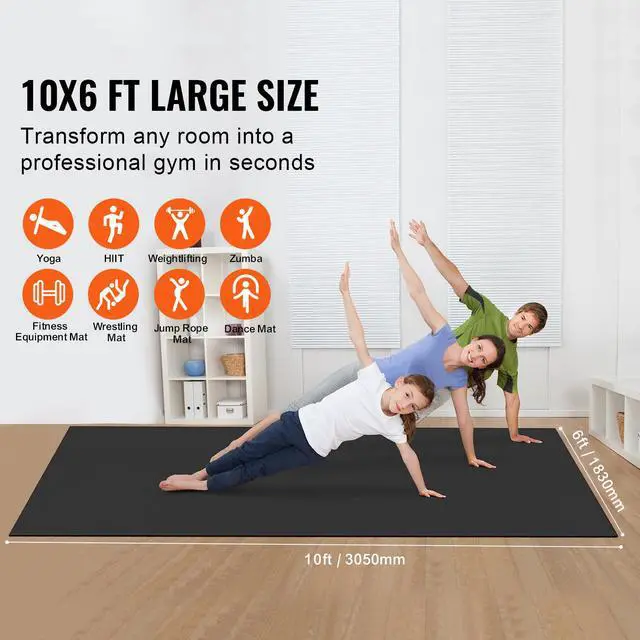 Alt view image 3 of 8 - VEVOR Exercise Mat, Non Slip High Density Premium Yoga Mat, Exercise Yoga Mat for Men Women, Fitness & Exercise Mat with Bag & Carry Strap, for All Types of Home Yoga, Pilate & Floor Workout (10x6ft)