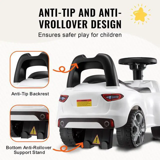 Alt view image 13 of 14 - VEVOR Ride On Push Car for Toddlers, Ages 1-3, Ride Racer, Sit to Stand Toddler Ride On Toy, Classic Kids Ride On Car with Music Steering Wheel & Under Seat Storage, Ride On Toy for Boys Girls, White