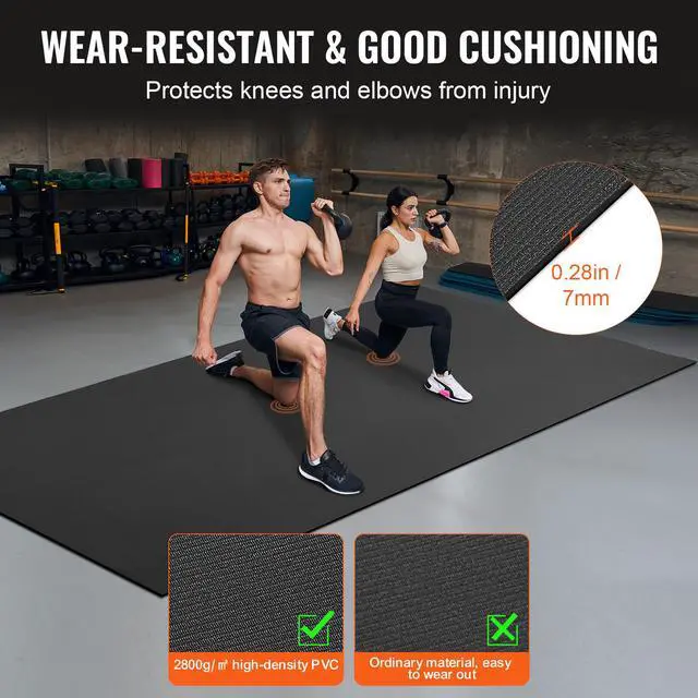 Alt view image 11 of 14 - VEVOR Exercise Mat, Non Slip High Density Premium Yoga Mat, Exercise Yoga Mat for Men Women, Fitness & Exercise Mat with Bag & Carry Strap, for All Types of Home Yoga, Pilate & Floor Workout (12x6ft)