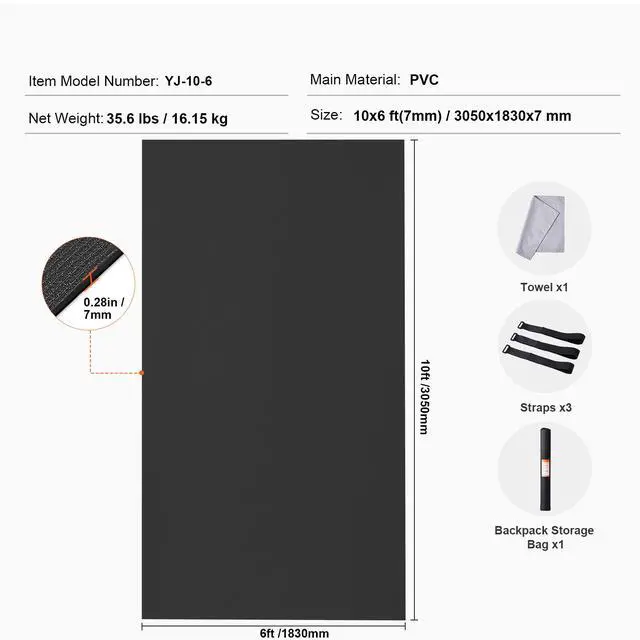 Alt view image 8 of 8 - VEVOR Exercise Mat, Non Slip High Density Premium Yoga Mat, Exercise Yoga Mat for Men Women, Fitness & Exercise Mat with Bag & Carry Strap, for All Types of Home Yoga, Pilate & Floor Workout (10x6ft)