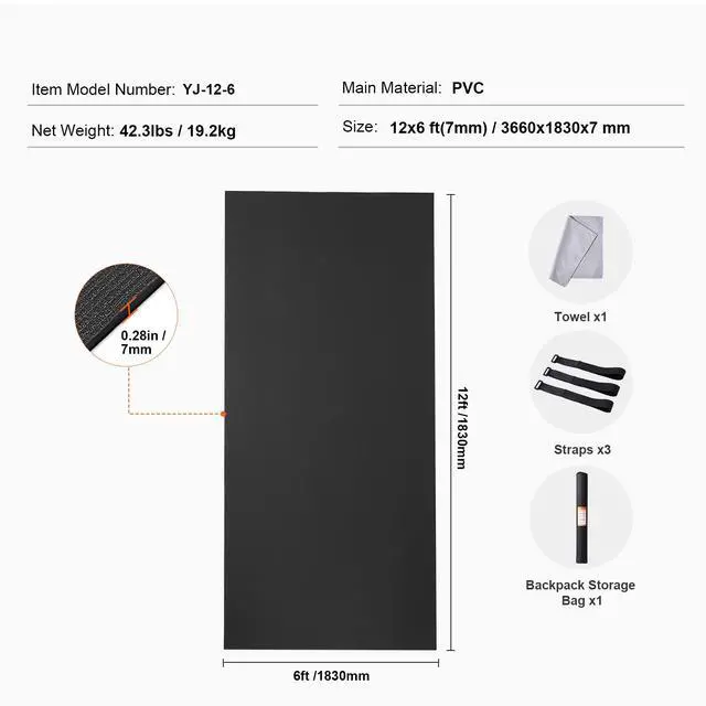 Alt view image 14 of 14 - VEVOR Exercise Mat, Non Slip High Density Premium Yoga Mat, Exercise Yoga Mat for Men Women, Fitness & Exercise Mat with Bag & Carry Strap, for All Types of Home Yoga, Pilate & Floor Workout (12x6ft)