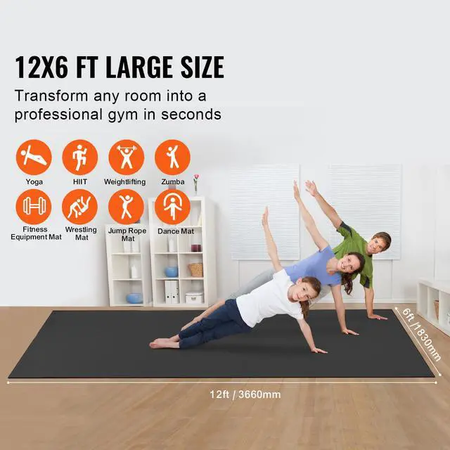 Alt view image 9 of 14 - VEVOR Exercise Mat, Non Slip High Density Premium Yoga Mat, Exercise Yoga Mat for Men Women, Fitness & Exercise Mat with Bag & Carry Strap, for All Types of Home Yoga, Pilate & Floor Workout (12x6ft)