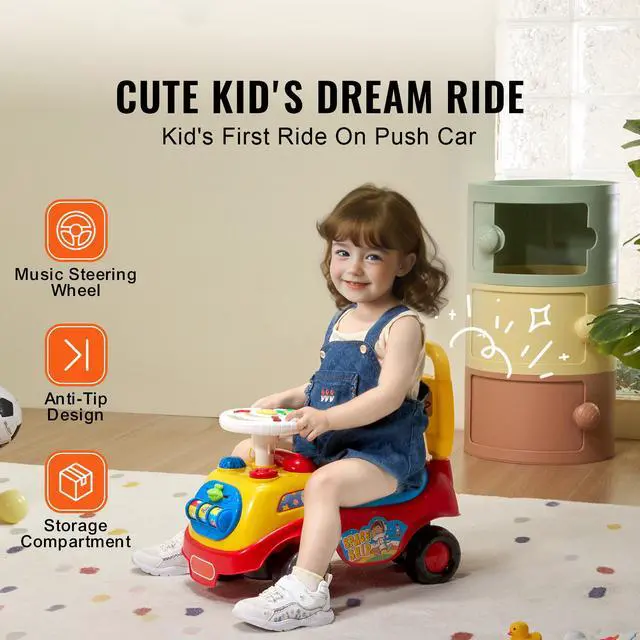 Alt view image 9 of 14 - VEVOR Ride On Push Car for Toddlers, Ages 1-3, Ride Racer, Sit to Stand Toddler Ride On Toy, Classic Kids Ride On Car with Music Steering Wheel, Horn & Under Seat Storage, Ride On Toy for Boys Girls