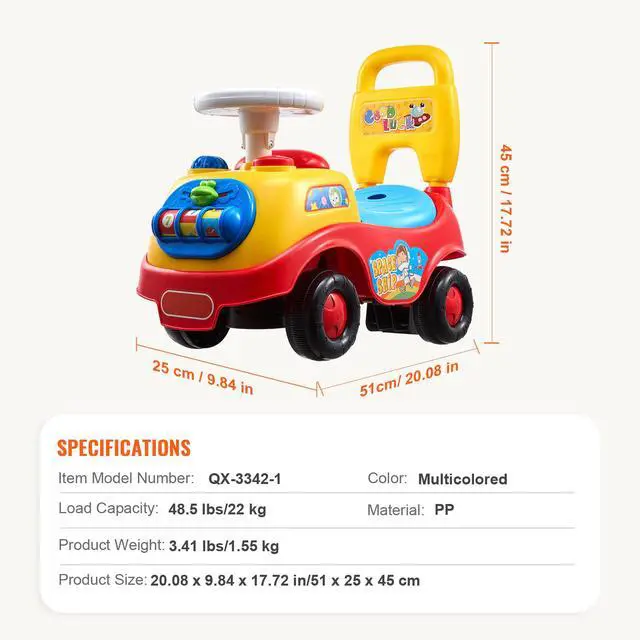 Alt view image 14 of 14 - VEVOR Ride On Push Car for Toddlers, Ages 1-3, Ride Racer, Sit to Stand Toddler Ride On Toy, Classic Kids Ride On Car with Music Steering Wheel, Horn & Under Seat Storage, Ride On Toy for Boys Girls