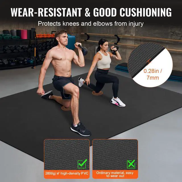 Alt view image 11 of 14 - VEVOR Exercise Mat, Non Slip High Density Premium Yoga Mat, Exercise Yoga Mat for Men & Women, Fitness & Exercise Mat with Bag & Carry Strap, for All Types of Home Yoga, Pilate & Floor Workout (9x6ft)