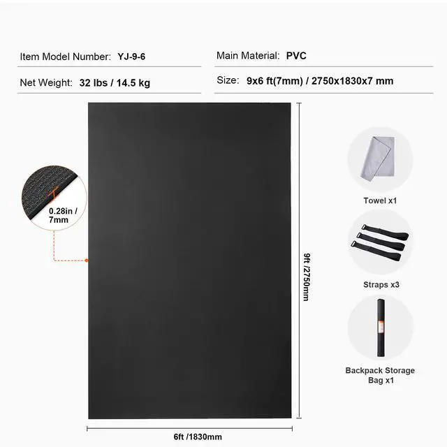 Alt view image 14 of 14 - VEVOR Exercise Mat, Non Slip High Density Premium Yoga Mat, Exercise Yoga Mat for Men & Women, Fitness & Exercise Mat with Bag & Carry Strap, for All Types of Home Yoga, Pilate & Floor Workout (9x6ft)