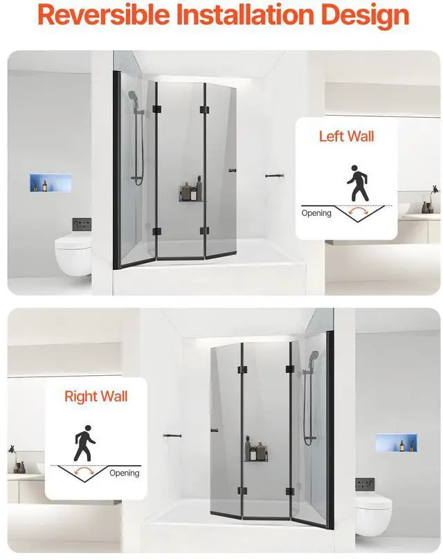 Alt view image 5 of 8 - Bathtub Shower Door 51 in. W x 56 in. H Frameless Foldable Tub Shower Doors